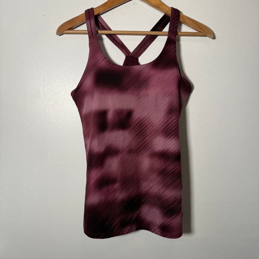 Athleta Women Plum Burgundy Tie Dye Racerback Yoga Tank Top with Shelf Bra Small